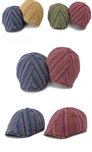 Détails de casquettes gavroche à rayures colorées style vintage anglais et texture du tissu