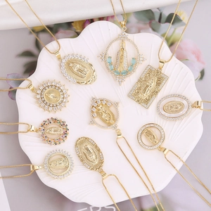 Virgin Mary Pendant Necklace Copper Micro Pave Zircon Gold Plated Religious Jewelry For Women Elegant Gift
