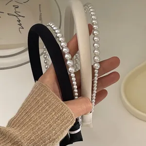 Elegant Satin Faux Artificial Pearl Headband For Women Layered Hair Hoop Accessory Handmade Vintage Style