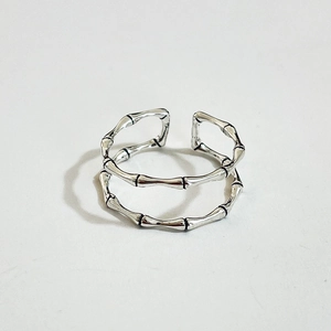 925 silver double-layered open ring with vintage bamboo design for women