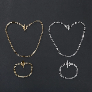 Minimalist Stainless Steel Paperclip Chain Necklace And Bracelet With Toggle Clasp Waterproof Fashion For Women Men