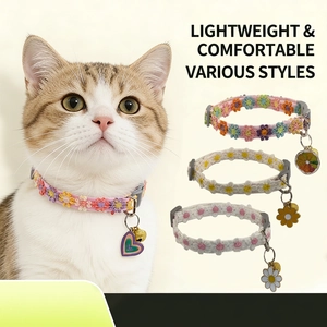 Floral Embroidery Pet Collar Adjustable Lace Neck Strap With Bell Pendant Princess Style For Cats Small Dogs