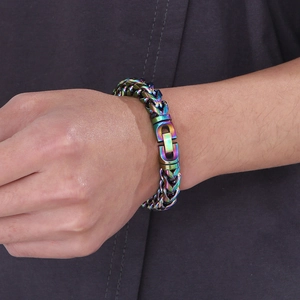Cool stainless steel dragon bone chain bracelet with vibrant rainbow plating for men