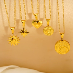 Vintage gold plated stainless steel necklaces featuring sun moon and star pendants