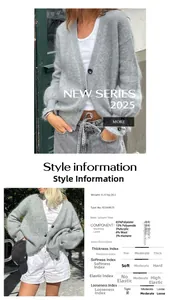 Gros plan du cardigan gris en maille à col en V et boutons pour l'automne hiver 2025
