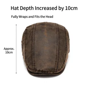 Béret rétro marron avec surpiqûres et calotte profonde de 10cm pour un ajustement parfait