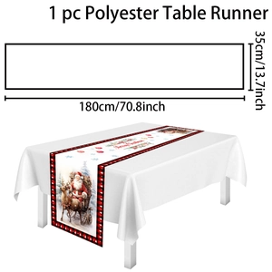 Polyester Christmas table runner 13.7x70.8 inch with Santa sleigh and reindeer scene