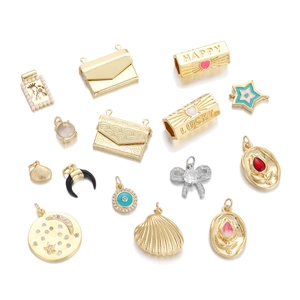 Gold Plated Copper Pendant Charms Heart Tulip Star Moon Shape DIY Jewelry Making Accessories For Women Girls Elegant
