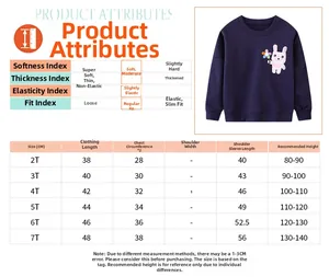 Size chart for girls cartoon hoodie showing length, bust, and sleeve measurements