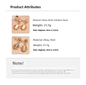Detailed retro drop earrings featuring shell inlays and faux pearls on alloy base
