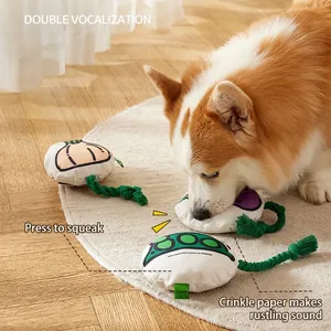 Vegetable plush dog squeak toys with cotton rope handles for interactive chewing