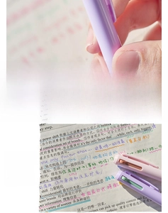 Detailed view of 3-in-1 multi-color pastel gel pen showing its smooth writing in notes