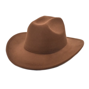 Classic dark brown felt western cowboy hat with wide brim and dented top crown