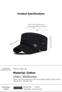 Detailed size chart for cotton flat top cap with 55-60cm adjustable circumference