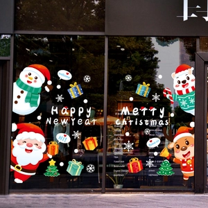 Christmas Window Stickers Static Cling PVC Reusable Santa Claus Snowman Reindeer Glass Door Decals Holiday Decoration