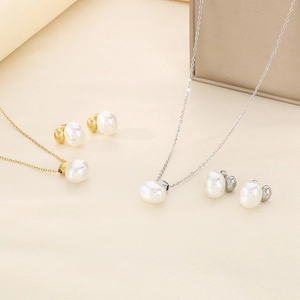 Elegant Baroque Shell Artificial Pearl Necklace And Earrings Stainless Steel Jewelry For Women Minimalist Sweet Ins Style