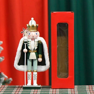 30cm European nutcracker king with white cloak and snowflake scepter in red gift box