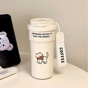 Tazza da caffè gatto bianco con cannuccia e cordino per l'ufficio e la casa