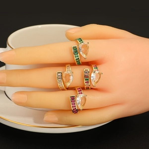 Vintage adjustable copper gold ring set with pear-shaped cubic zirconia and colored stones