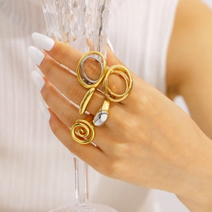 Artistic irregular hollow stainless steel ring set in gold and silver finish for women