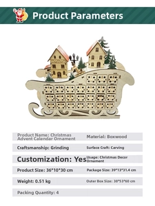 Wooden LED Christmas sleigh advent calendar with 24 numbered drawers for holiday countdown