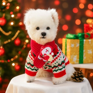 Christmas Pet Scarf Knit Polyester Red Green White Reindeer Santa Claus Decorative Neck Warmer For Dogs And Cats