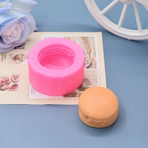 Round macaron silicone mold for DIY soap, baking, and scented candles in pastel pink