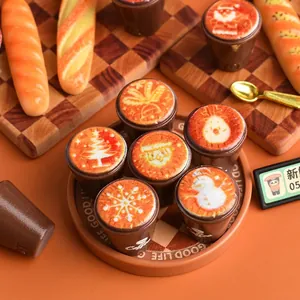 Miniature Christmas coffee cup resin figurines with snowflake and gingerbread man latte art