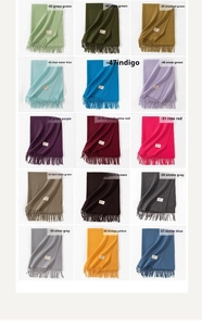 Detailed color palette of cashmere-like scarves in fifteen vibrant elegant solid shades