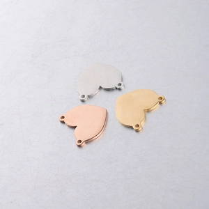 Polished stainless steel heart pendants in silver, rose gold and gold with dual holes
