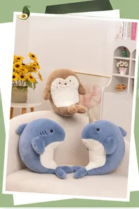 U-shaped plush sea animal sleep pillows featuring cute seal and narwhal designs