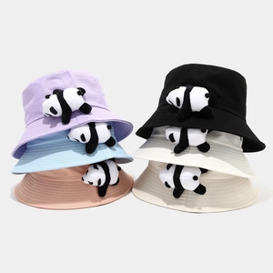 Cute panda bucket hat for women in six colors including purple, blue, and black