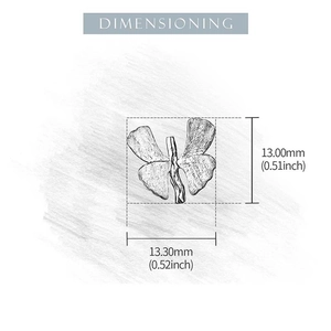 Detailed dimension diagram showing s925 silver butterfly ginkgo stud earrings 13x13.3mm
