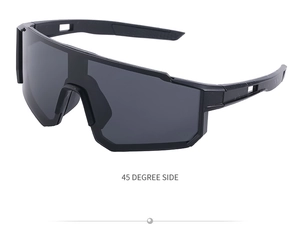 45-degree side view of professional polarized sports sunglasses with black wraparound frame