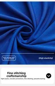 Detail of royal blue chair cover fabric showing stretchable and wrinkle-resistant texture