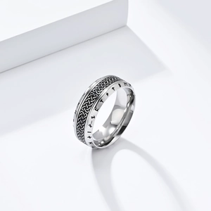 Vintage Nordic Viking Rune ring for men with silver Celtic knot embossed details