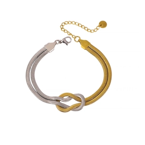 Collier chaîne serpent bicolore en acier inoxydable avec nœud central et plaquage or 18 carats