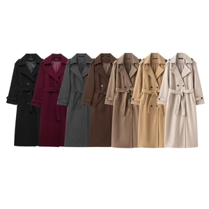 Langer Wollmantel Damen Doppelreiher Revers Oberbekleidung Trenchcoat Mit Gürtel Epauletten Elegant Winter Freizeit Uni