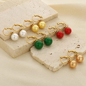 Boucles D'oreilles Pendantes Minimalistes Avec Künstliche Perles De Coquillage Rondes Acier Inoxydable Dormeuses Bijoux Élégants Pour Femmes