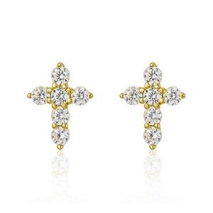 S925 silver gold cross stud earrings for women with sparkling cubic zirconia stones