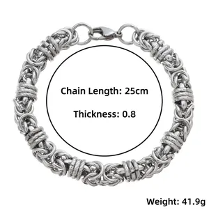 Bracelet byzantin pour homme en acier titane argenté avec fermoir mousqueton, 25cm