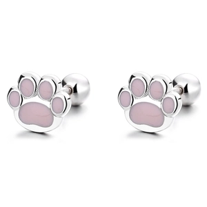 Cute 925 sterling silver pink cat paw screw back earrings with minimalist design