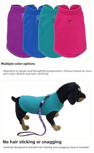 Thick warm fleece pet vest with metal D-ring for leash in four colors and dog display
