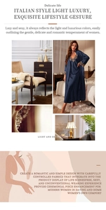Détail de l'ensemble nuisette et peignoir en soie bleu marine avec bordure dentelle
