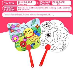 DIY cartoon paper fan kit for kids featuring butterfly and fish outlines for coloring