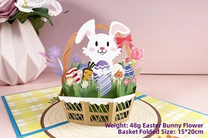 Detailed view of 3D Easter pop-up card featuring a rabbit basket and colorful eggs