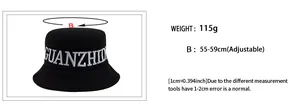 Guide des tailles détaillé pour bob noir brodé, circonférence réglable de 55 à 59 cm