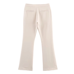 Damen cremeweiße Schlaghose mit hoher Taille und dekorativen Gesäßtaschen