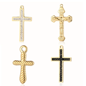 Assorted gold vintage cross pendants with angel wings and diamond details for DIY jewelry