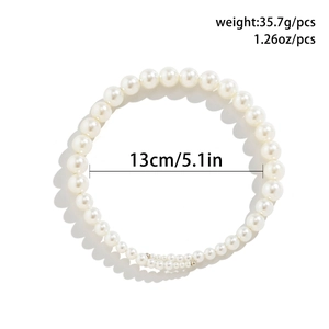 Close-up of multilayer pearl beaded necklace showing weight 35.7g and 13cm size
